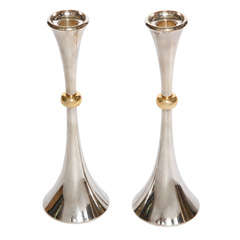 Pair of Dansk Silverplated and Brass Candle Holders