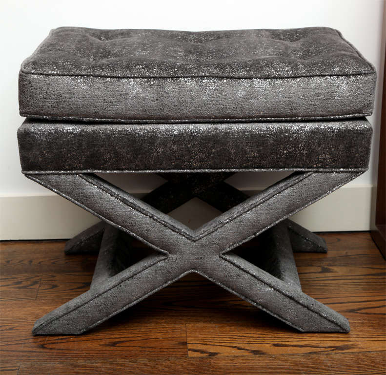 A stunning William Baldwin stool newly upholstered in a zinc textiles 