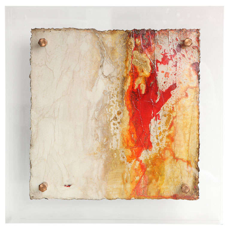 Mixed Media Painting Mounted in Plexi