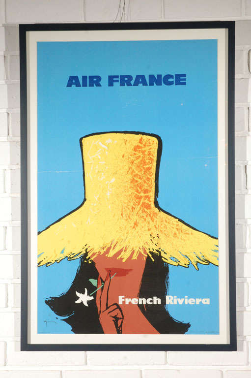 Amazing 1960's vintage travel poster for Air France by Rene Gruau. Original poster for the 