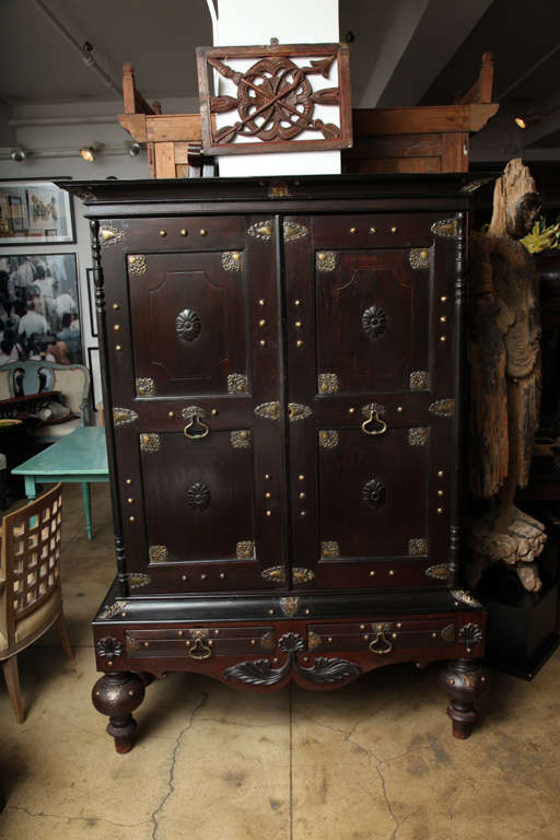 Tall Cabinet with Brass Trim at 1stdibs
