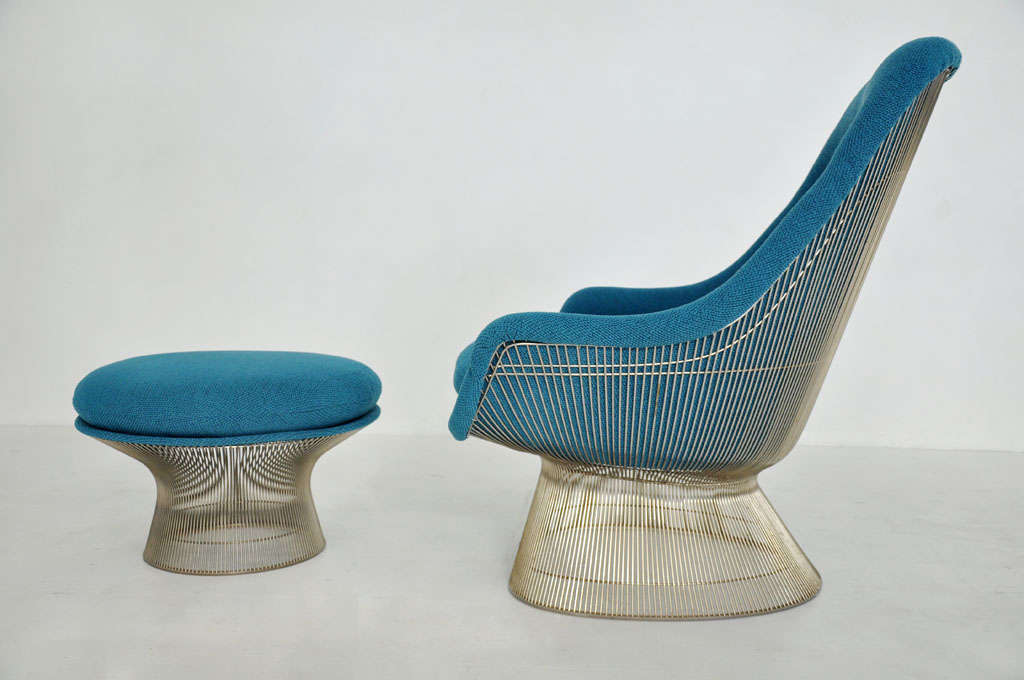Metal Warren Platner, Pair of Lounge Chairs with Ottomans
