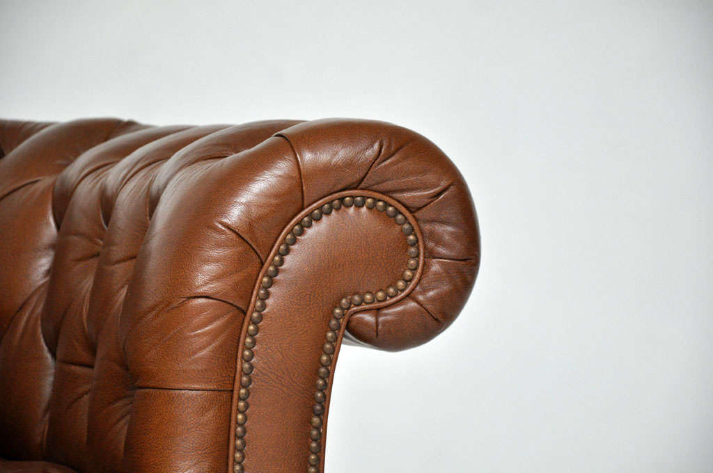 American Brown Leather Chesterfield Sofa - Baker