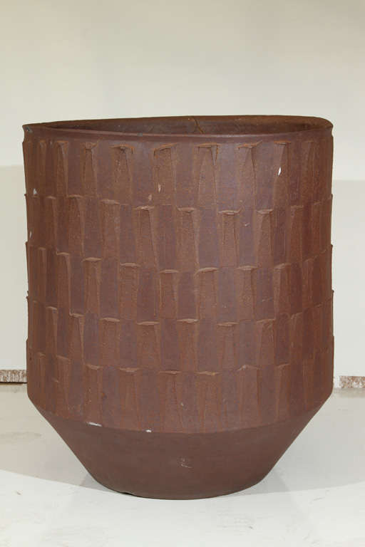 David Cressey 5050 Ribbed Textured Planter for Architectural Pottery in unglazed stoneware