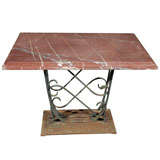 French Rustic Metal Table with a Marble Top