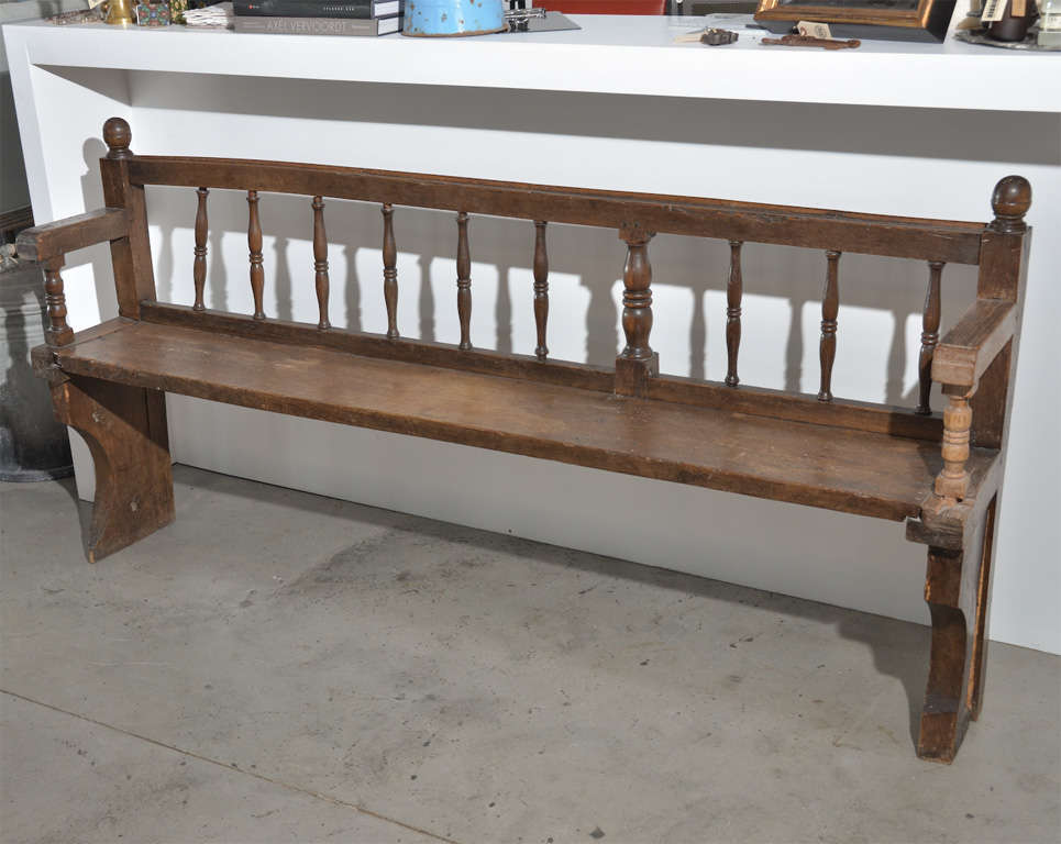 This is an authentic church bench is from North of France.<br />
Once the church benches were all connected to the ground by their feet on long beams. This bench is nice placed against a wall. It is solid and very decorative.
