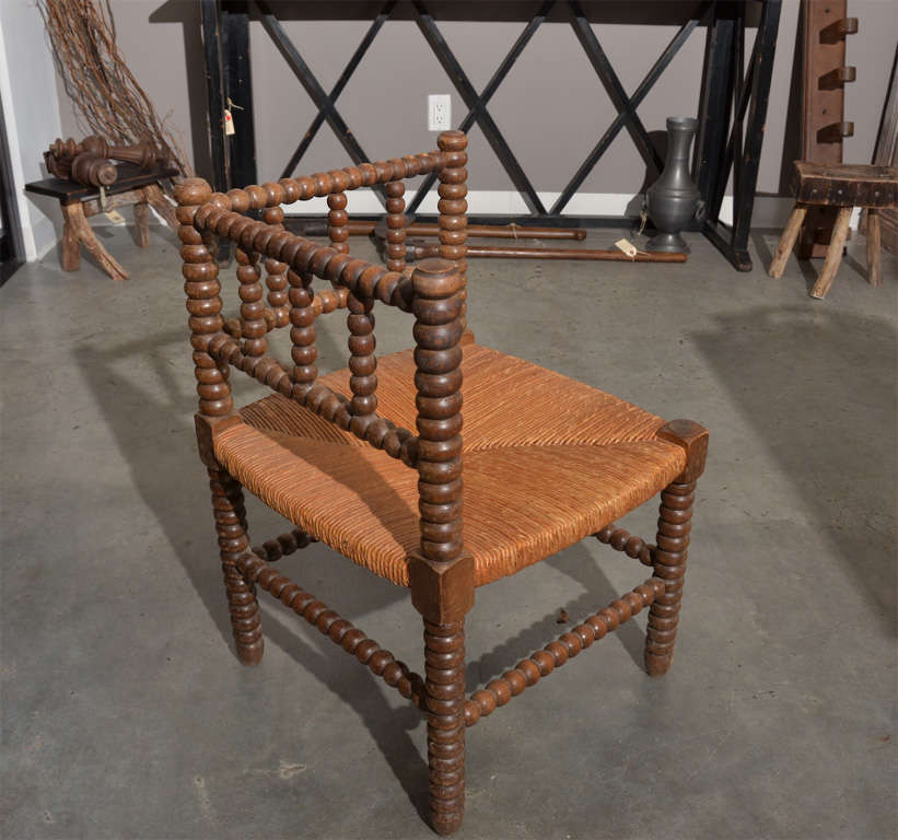 Oak Coin de Feu French Corner Fireplace Chair For Sale