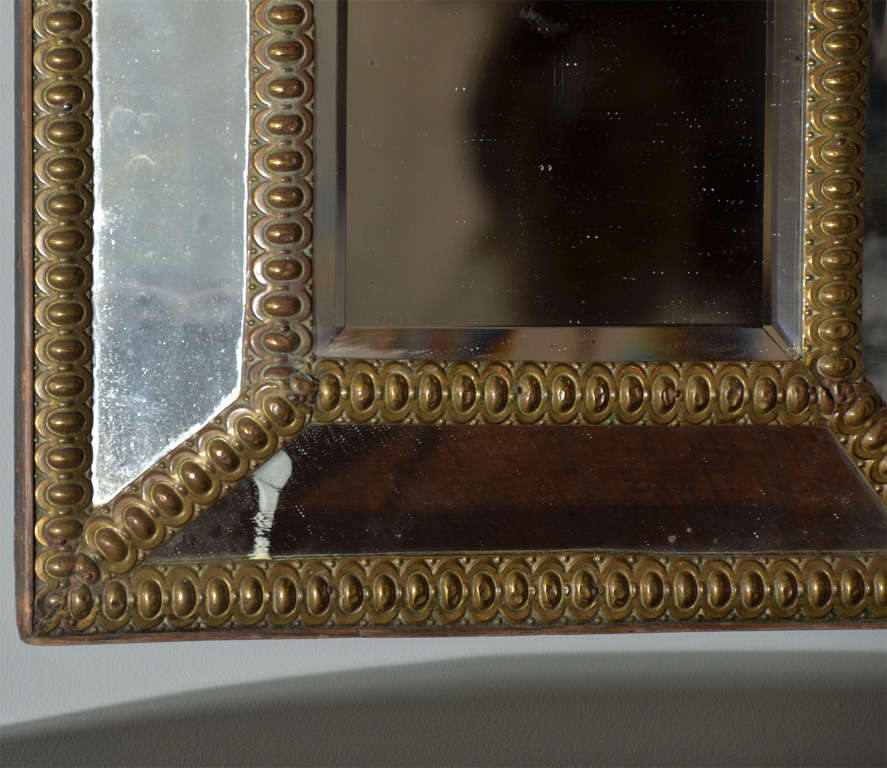 Antique beveled Mirror Carved Brass 19th Century