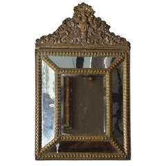 Antique beveled Mirror Carved Brass 19th Century