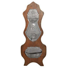 19th Century Wall Fountain in Pewter and Wood