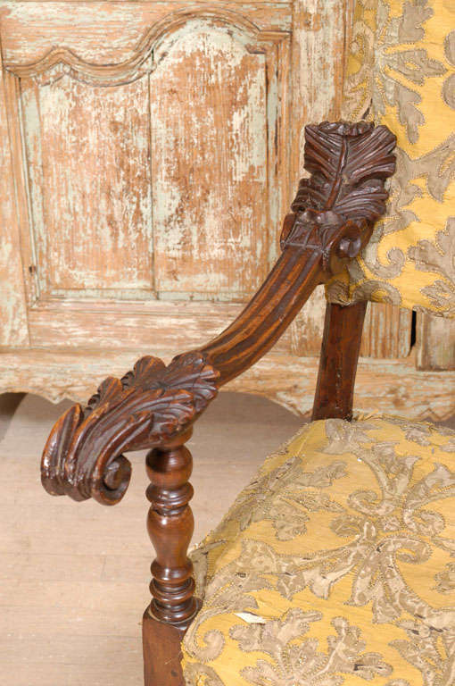 18th Century and Earlier Carved Mahogany Fauteuil For Sale