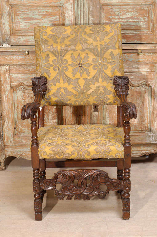 Italian carved mahogany fauteuil
