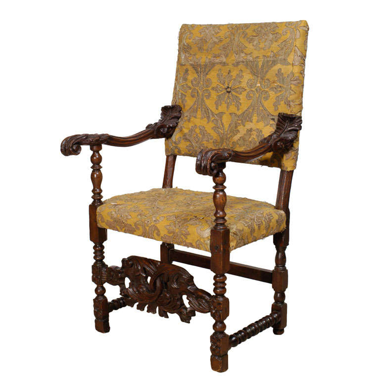 Carved Mahogany Fauteuil
