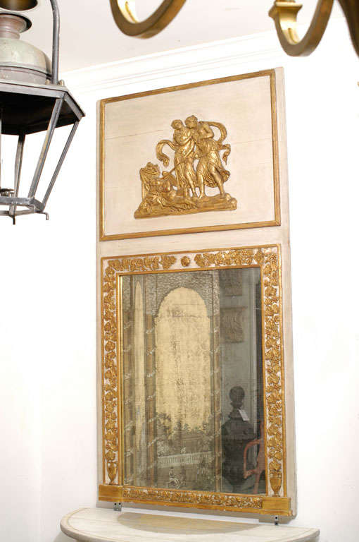 Gilt Directoire Trumeau Mirror with a scene of Diana walking up to Eros