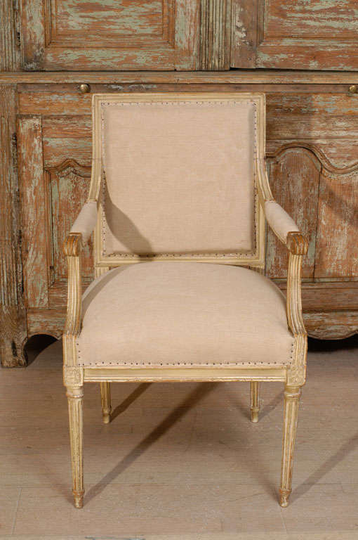 French Pair of 18th Century Painted Square Back Louis XVI Fauteuils For Sale