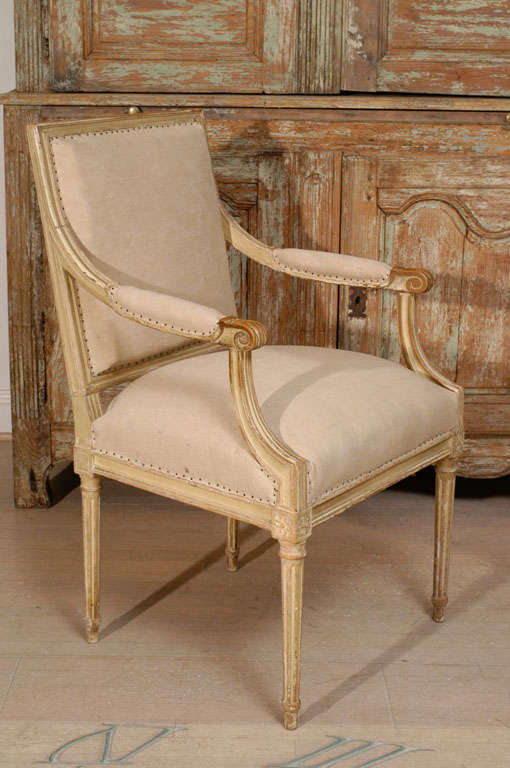 Pair of 18th Century Painted Square Back Louis XVI Fauteuils In Good Condition For Sale In Washington, DC