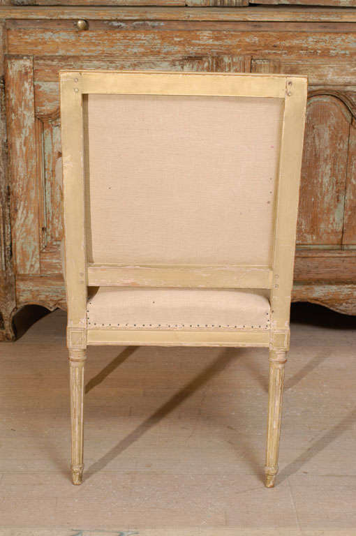 18th Century and Earlier Pair of 18th Century Painted Square Back Louis XVI Fauteuils For Sale