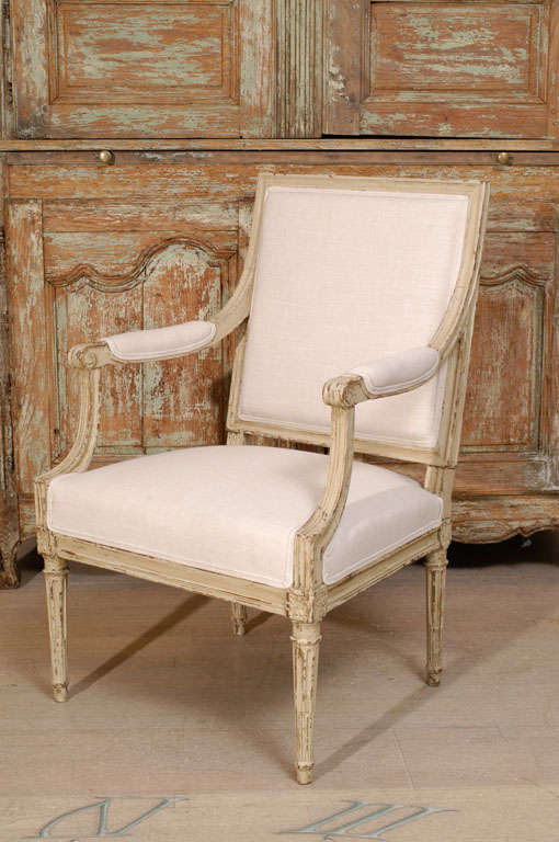 French Pair of Square Back Louis XVI Fauteuils For Sale