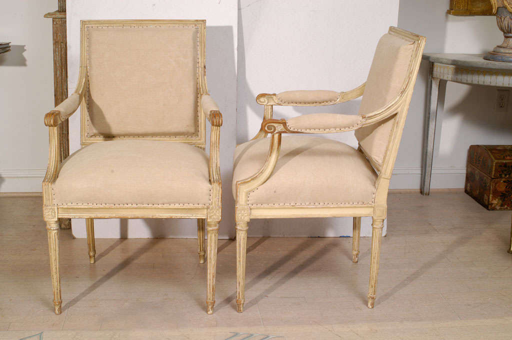 Pair of 18th Century Painted Square Back Louis XVI Fauteuils For Sale ...