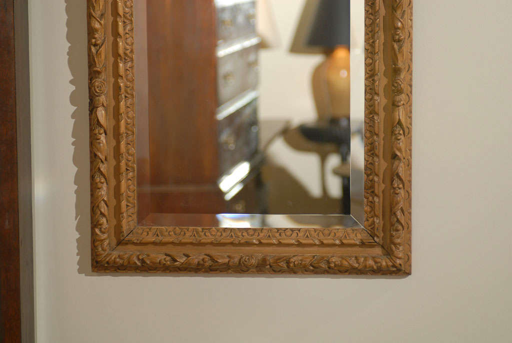 19th Century Small French Pine Mirror c.1850s For Sale