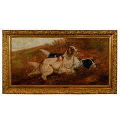 Antique Painting of Sporting Dogs in Field