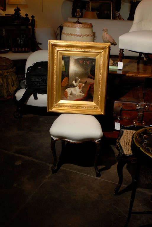 Peinture à l'huile du 19ème siècle représentant des épagneuls couchés à l'intérieur, signée par Armfield en vente 2