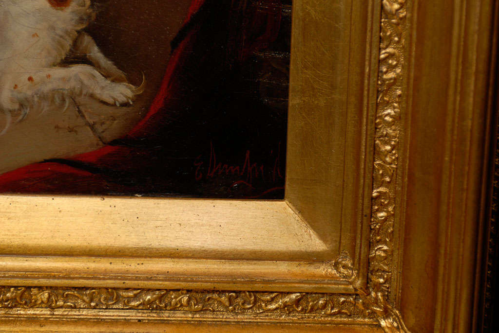 Pintura al óleo del siglo XIX de Spaniels reclinados en un interior Firmada por Armfield en venta 1