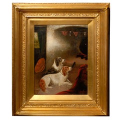 19th Century Oil Painting of Reclining Spaniels in Interior Signed by Armfield