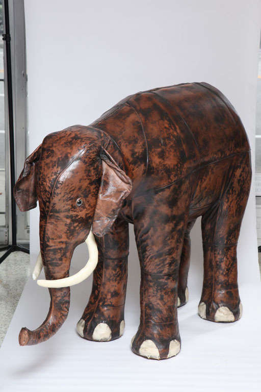 Giant Abercrombie & Fitch Leather Elephant Bar In Excellent Condition In West Palm Beach, FL