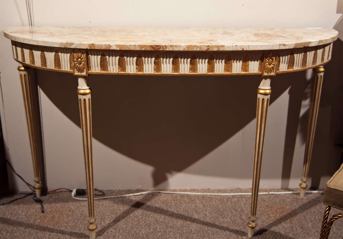 Pair of French Marble Top Demilune Consoles by Jansen