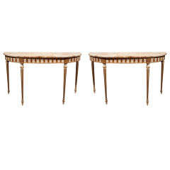 Pair of French Marble Top Demilune Consoles by Jansen