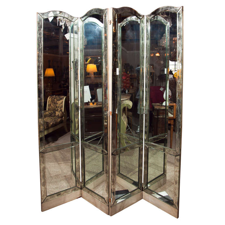 Mid-Century 4-Panel Mirror Screen