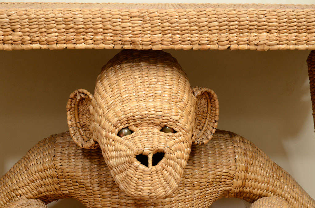 Rare wicker monkey console table by Mario Lopez Torres 1