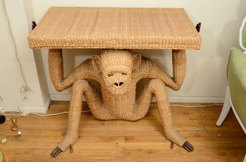 Mexican Rare wicker monkey console table by Mario Lopez Torres