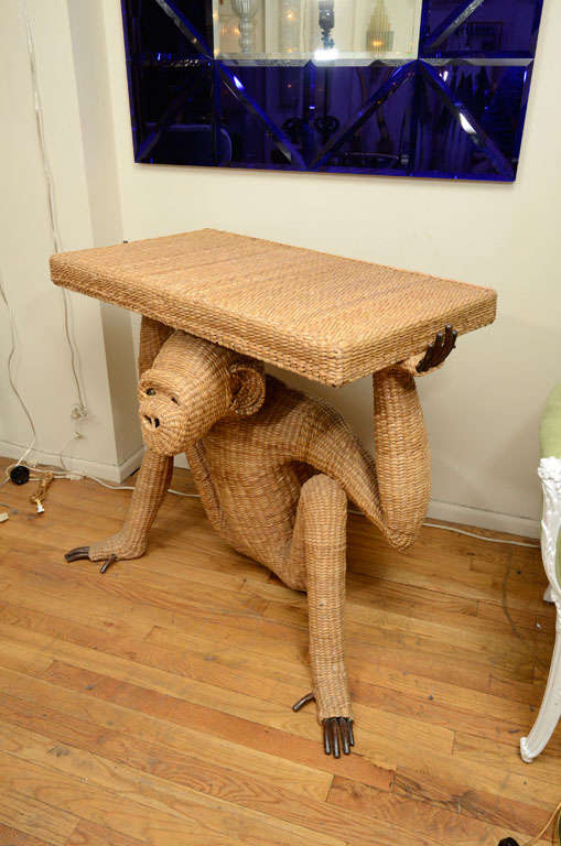 Rare wicker monkey console table by Mario Lopez Torres In Good Condition In New York, NY