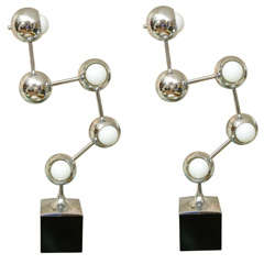 Pair of chrome molecular table lamps