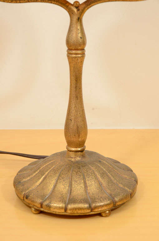 American Tiffany Studios Desk Lamp with decorated Tiffany shade For Sale