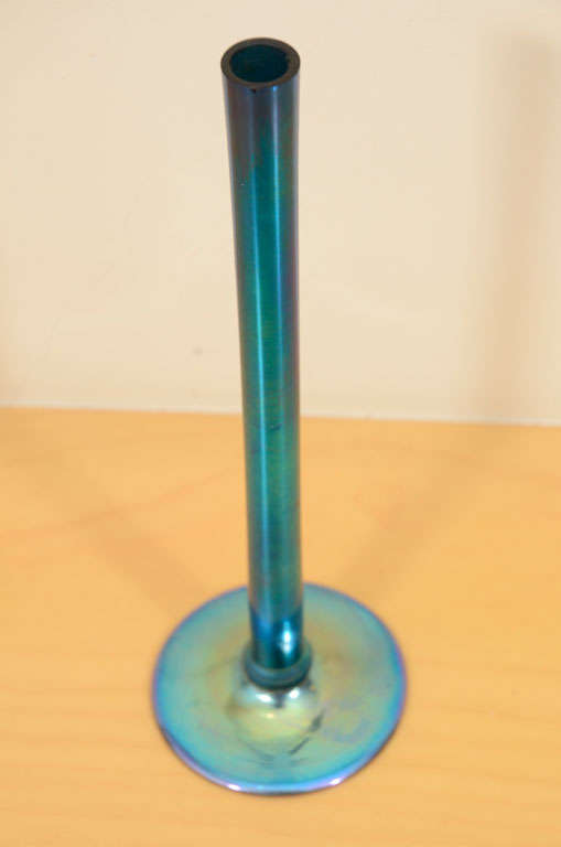 American Steuben Blue Aurene Stick Vase For Sale