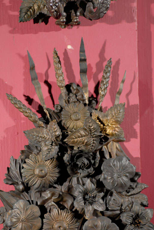19th Century Pair of Two-Light Floral Tole Sconces, circa 1890s