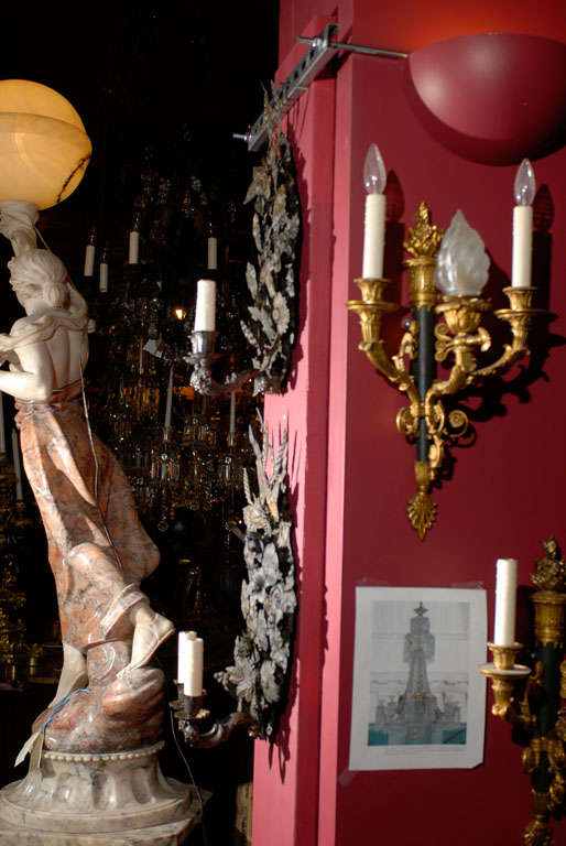 Pair of Two-Light Floral Tole Sconces, circa 1890s 2