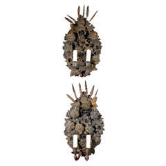 Pair of Two-Light Floral Tole Sconces, circa 1890s