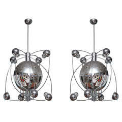 Gigantic Pair of Italian Chrome Sputnik Light Fixtures