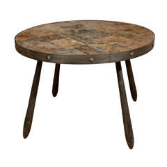 Round Slate Top Iron Table