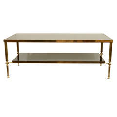 Reeded Brass Two Tier Coffee Table, Mid 20th Century