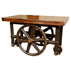 Antique Occasional Table Made from a 19th c. Industrial Mill Cart