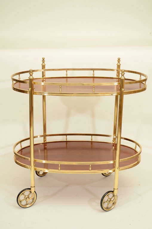 Two-Tier Oval Brass Drinks Trolley, England, Mid 20th Century