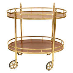 Two-Tier Oval Brass Drinks Trolley, England, Mid 20th Century