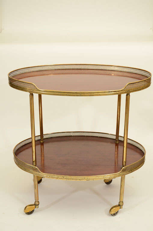 English Brass & Mahogany Two-Tier Drinks Trolley, Mid 20th C. 7