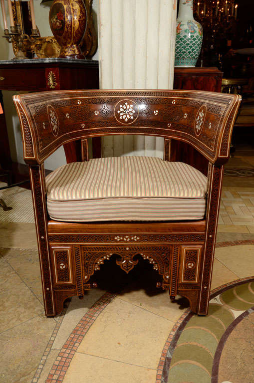 Pair of Moroccan M O P Inlaid Arm Chairs In Excellent Condition In Westwood, NJ
