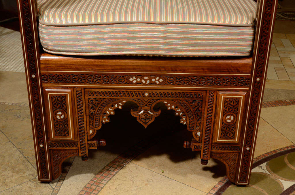20th Century Pair of Moroccan M O P Inlaid Arm Chairs